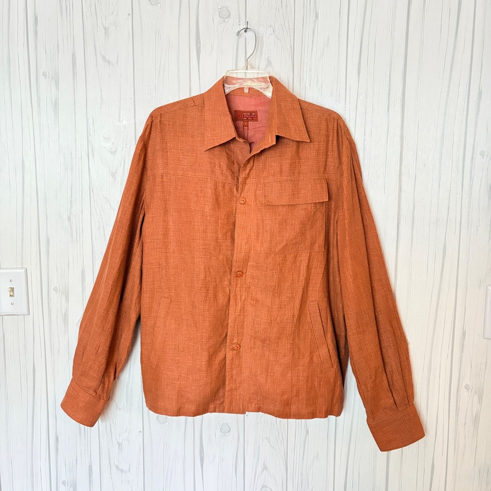 NWT PRESTIGE Men's Terracotta 100% Washed Linen Shacket Shirt Jacket, Large